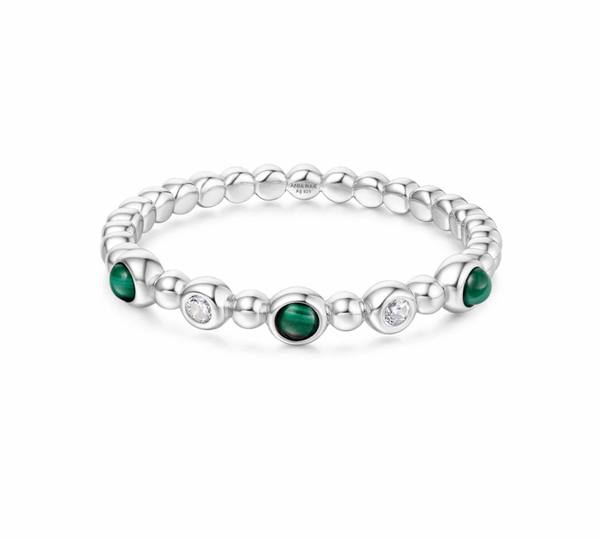 Sunny Sparkler: Bezel Malachite Beaded Silver Ring