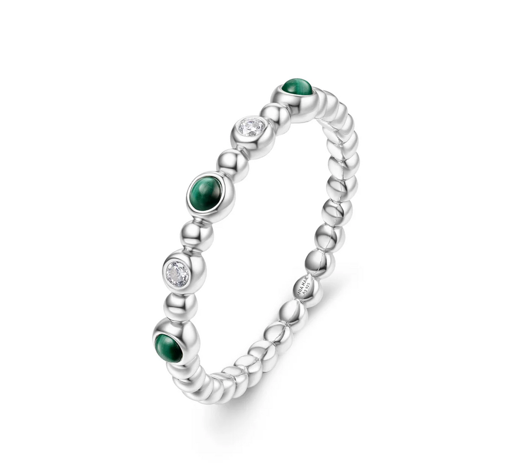 Sunny Sparkler: Bezel Malachite Beaded Silver Ring