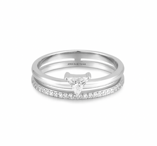 Sunshine Chaser: Double White Triangle CZ Stacker Silver Ring