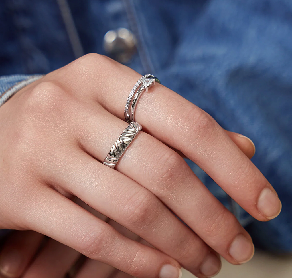 Sunshine Chaser: Silver Double White Triangle CZ Stacker Ring