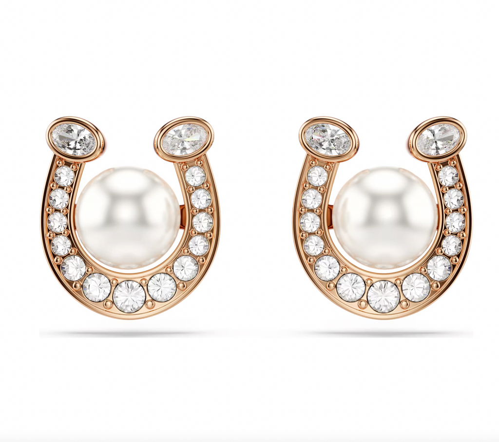 Symbolica Crystal Pearl, White Crystal Pave Horseshoe Rosegold Earring