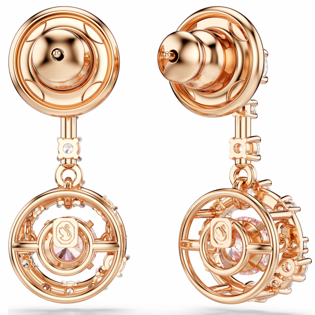 Constella: Pink Round Cut Dancing Stone Rosegold Drop Earrings