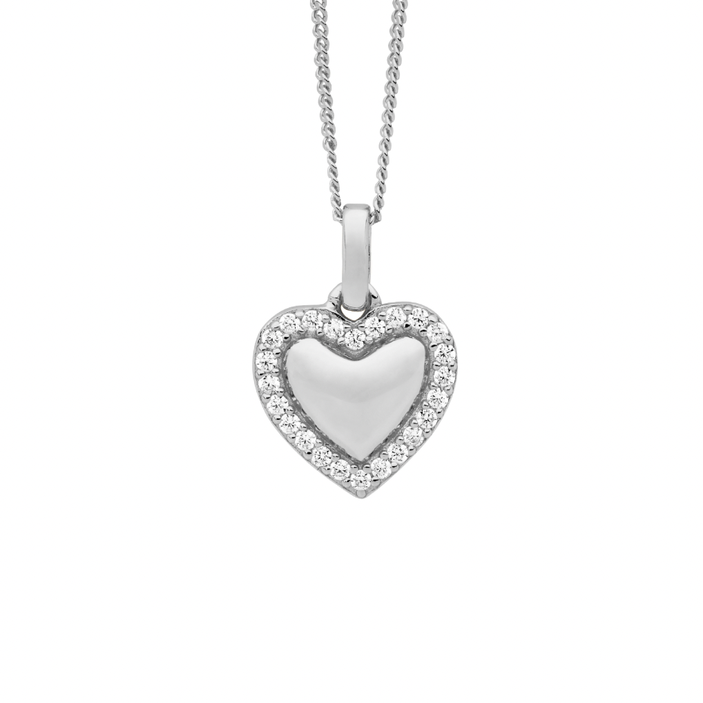 11mm Heart with Cubic Zirconias Necklace - 3 Colours
