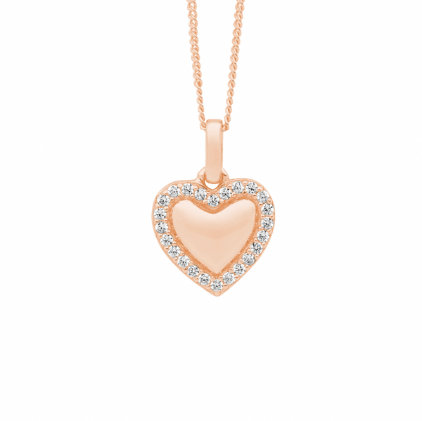 11mm Heart with Cubic Zirconias Necklace - 3 Colours