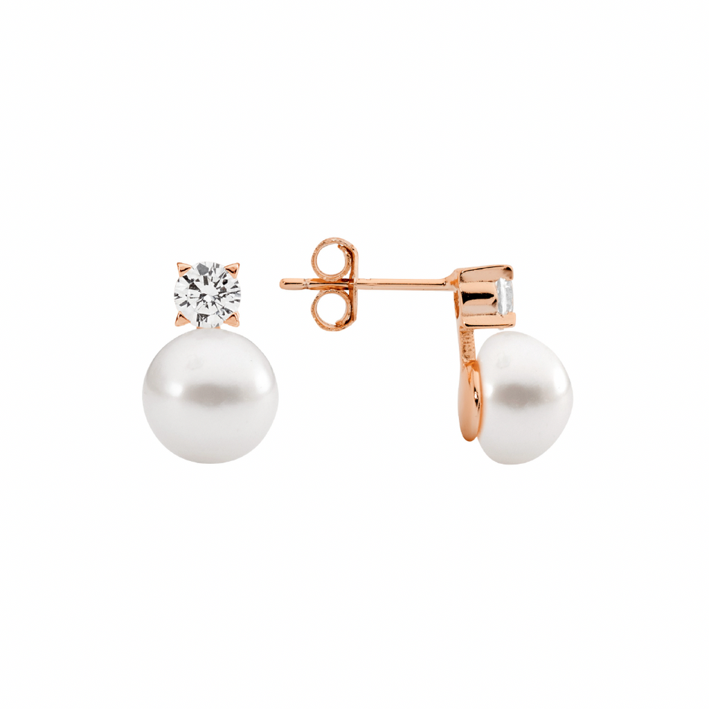 Freshwater Pearl with Claw Set Cubic Zirconia Stud Earrings - 3 Colours