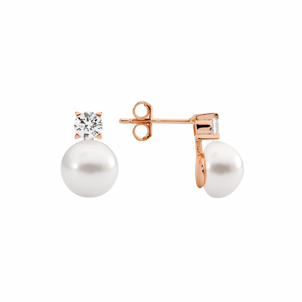 Freshwater Pearl with Claw Set Cubic Zirconia Stud Earrings - 3 Colours