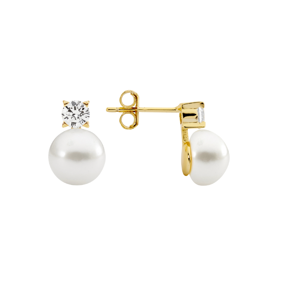 Freshwater Pearl with Claw Set Cubic Zirconia Stud Earrings - 3 Colours