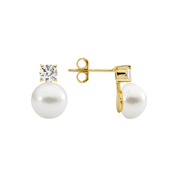 Freshwater Pearl with Claw Set Cubic Zirconia Stud Earrings - 3 Colours