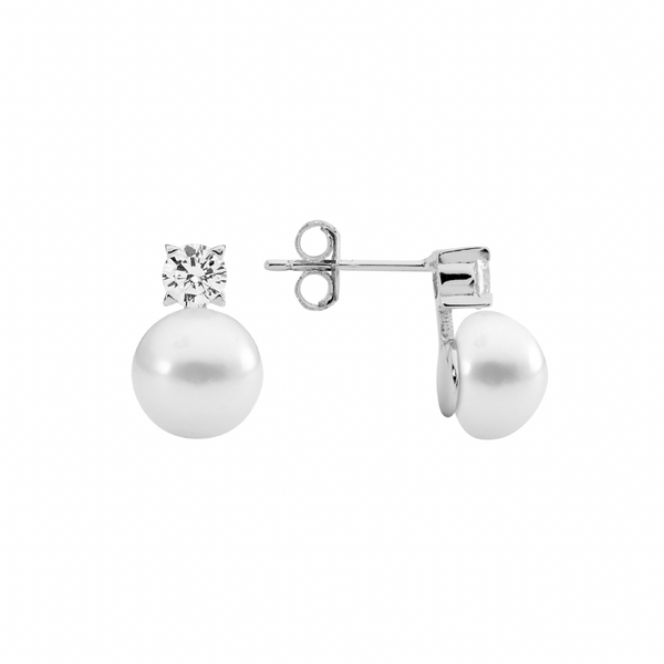 Freshwater Pearl with Claw Set Cubic Zirconia Stud Earrings - 3 Colours
