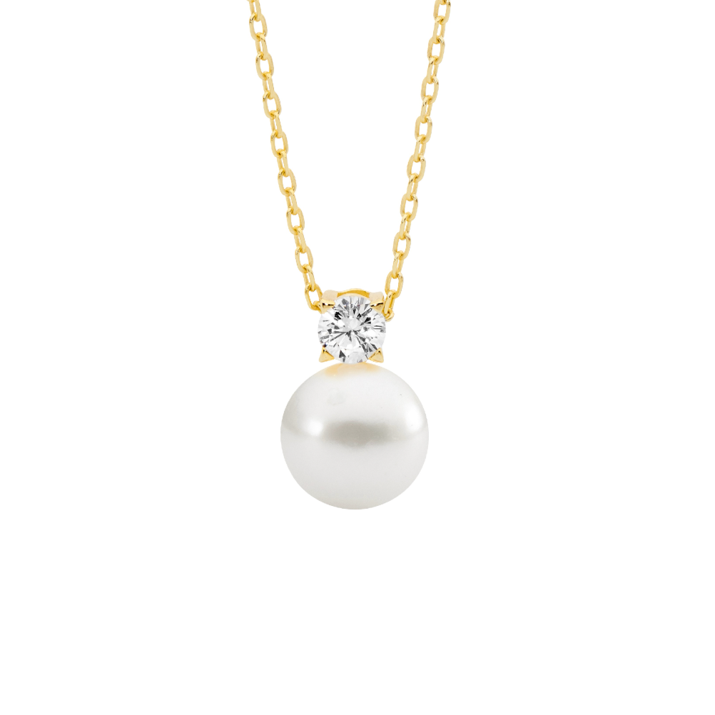 Freshwater Pearl with Claw Set Cubic Zirconia Necklace - 3 Colours