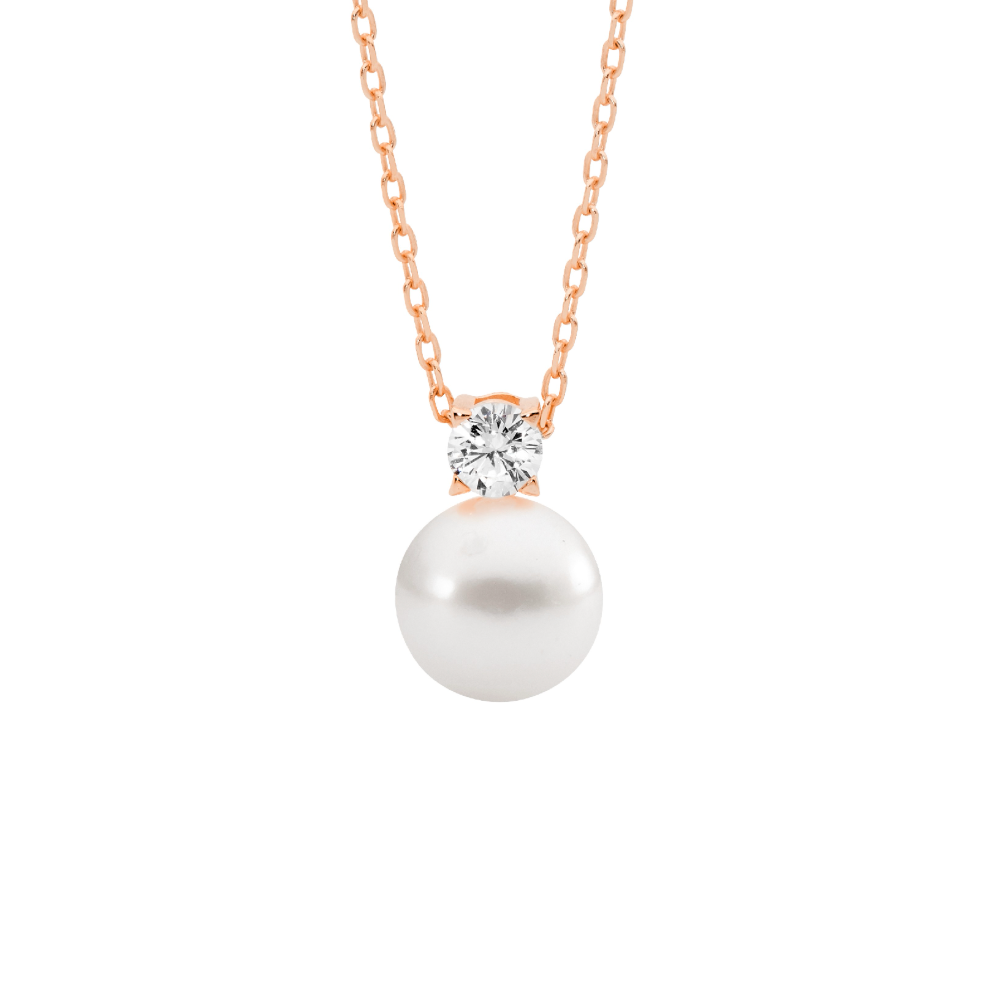 Freshwater Pearl with Claw Set Cubic Zirconia Necklace - 3 Colours