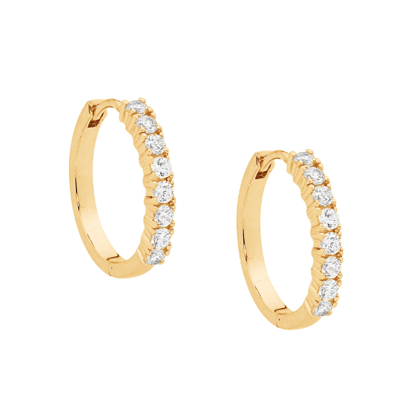 15mm with Cubic Zirconias Claw Set Gold Hoop Earrings