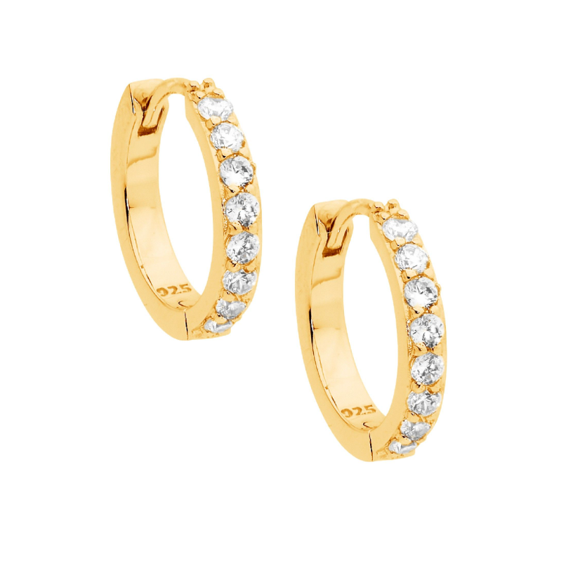 15mm with Cubic Zirconias Gold Hoop Earrings