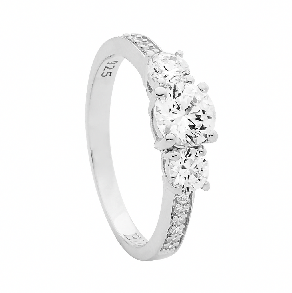 Ring - White Cubic Zirconias Trio & White CZ Silver Band