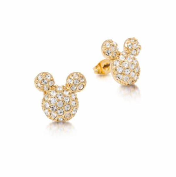 Mickey Mouse Head with Pave Crystals & Titanium Posts Gold Earrings