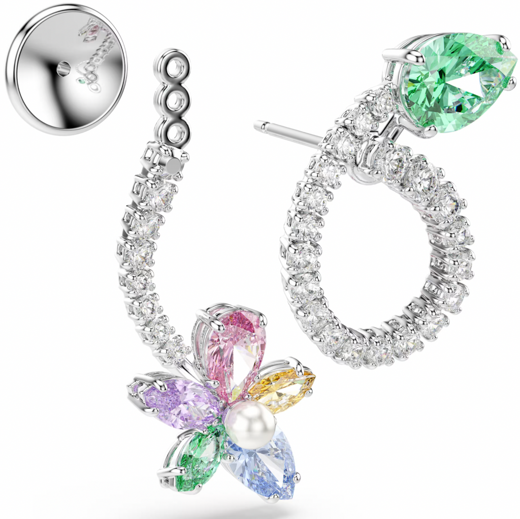 2026 Capsule Ariana Grande: Dragonfly/Flower Multicoloured Mixed Cuts Crystals Silver Drop Earrings with Ear Jacket