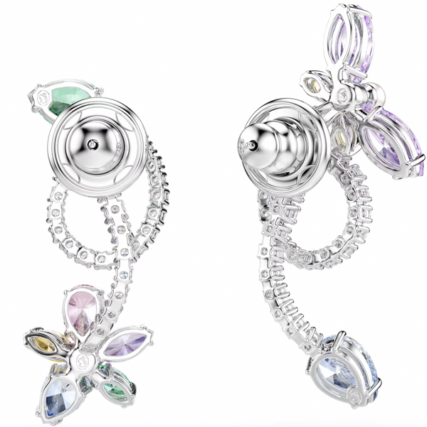 2026 Capsule Ariana Grande: Dragonfly/Flower Multicoloured Mixed Cuts Crystals Silver Drop Earrings with Ear Jacket