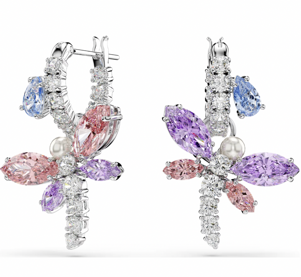 2026 Capsule Ariana Grande: Dragonfly Multicoloured Mixed Cuts Crystals Silver Drop Earrings