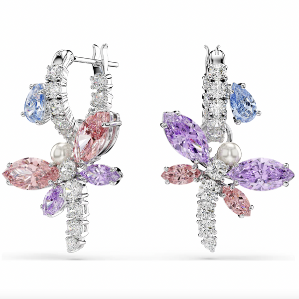 2026 Capsule Ariana Grande: Dragonfly Multicoloured Mixed Cuts Crystals Silver Drop Earrings