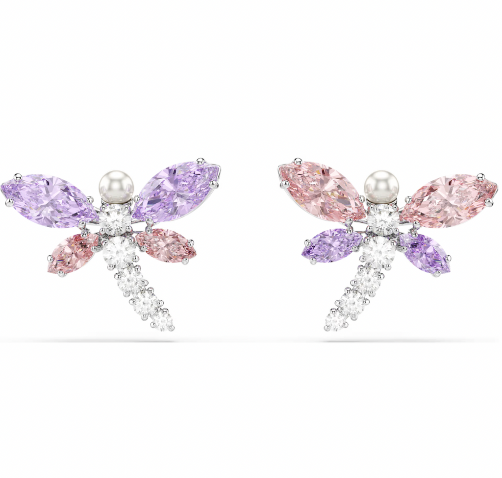 2026 Capsule Ariana Grande: Dragonfly Multicoloured Mixed Cuts Crystals Silver Stud Earrings
