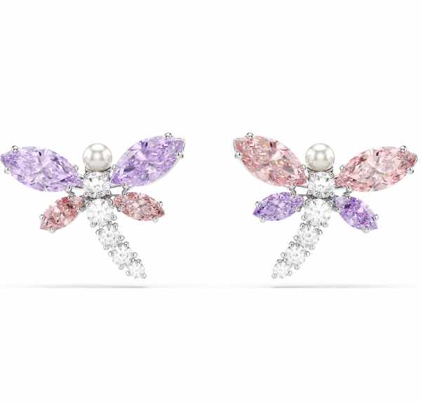 2026 Capsule Ariana Grande: Dragonfly Multicoloured Mixed Cuts Crystals Silver Stud Earrings