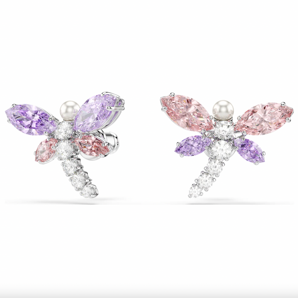 2026 Capsule Ariana Grande: Dragonfly Multicoloured Mixed Cuts Crystals Silver Stud Earrings