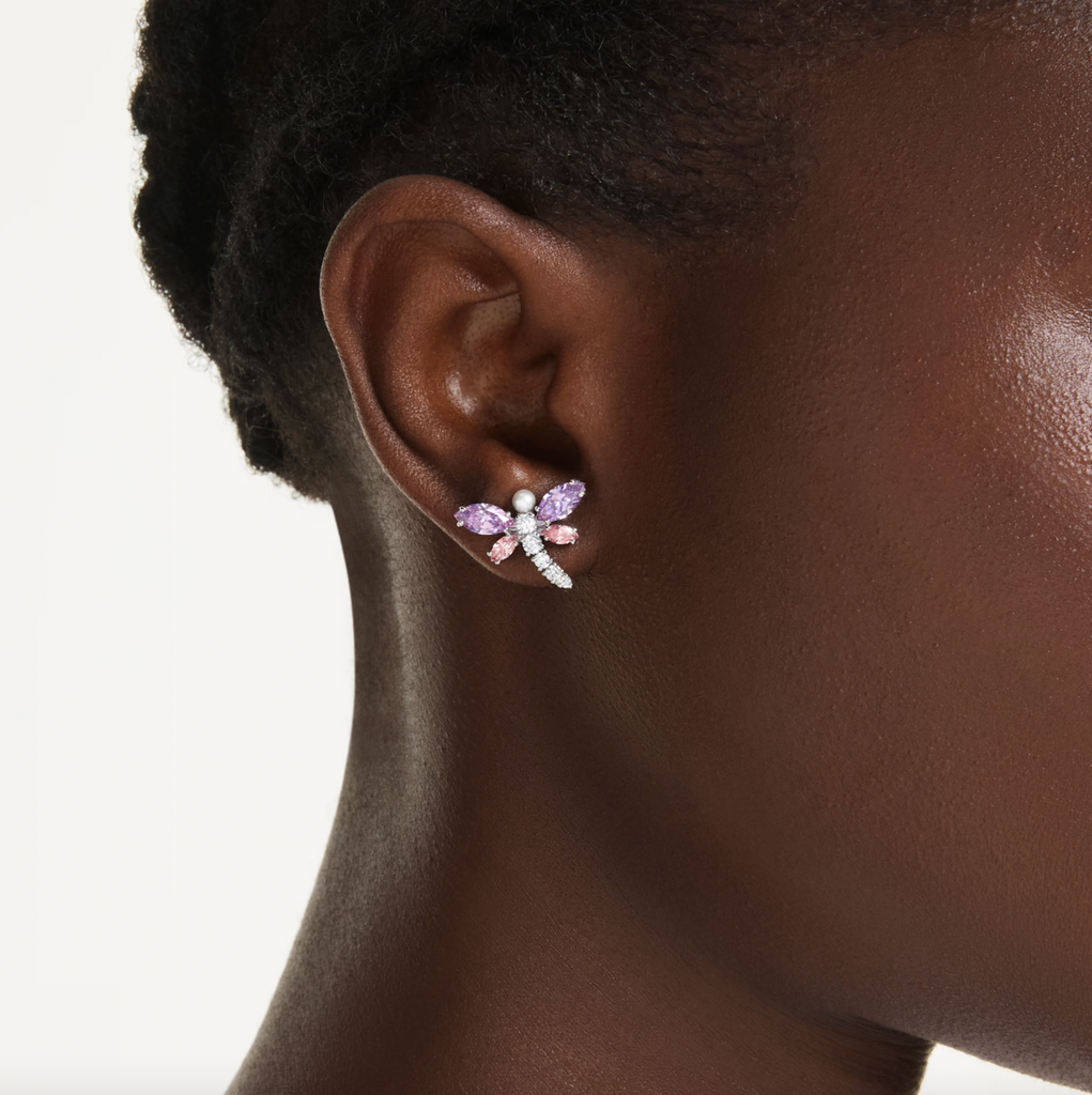2026 Capsule Ariana Grande: Dragonfly Multicoloured Mixed Cuts Crystals Silver Stud Earrings