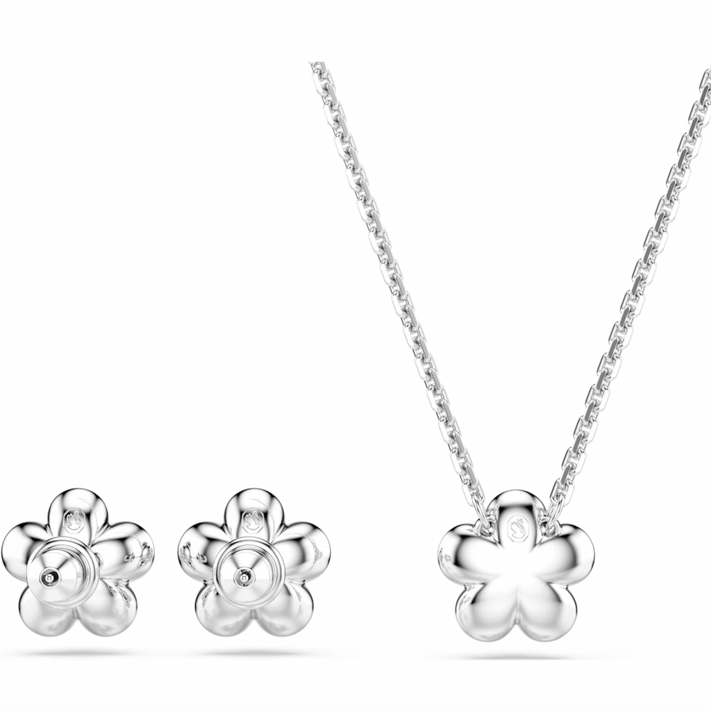 2026 Capsule Ariana Grande: Flower Crystal Pearl & White Round Cut Crystals Silver Necklace & Earring Set