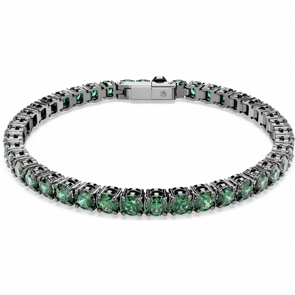 Matrix: Round Cut, Green Ruthenium Plated Tennis Bracelet