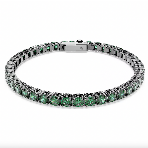 Matrix: Round Cut, Green Ruthenium Plated Tennis Bracelet