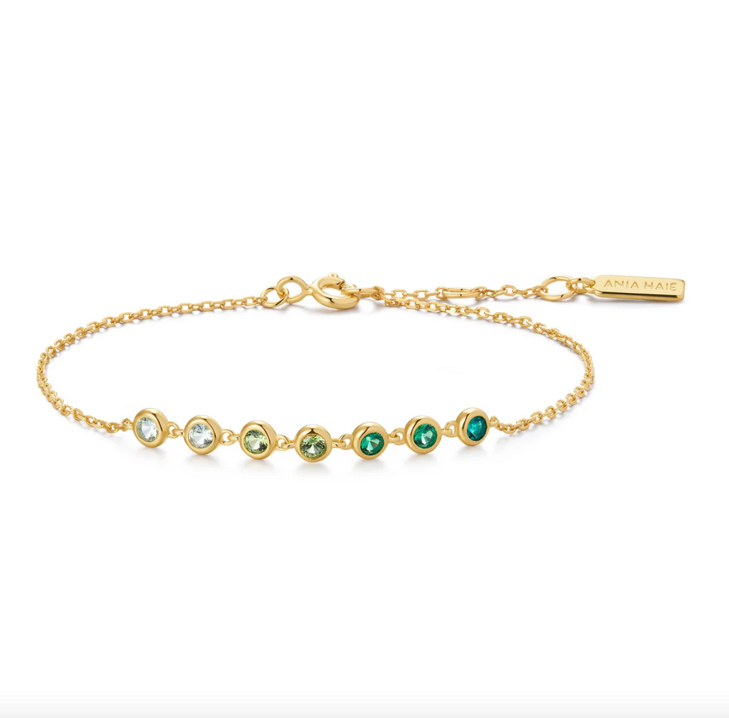 The Ripple Joy: Green CZ Station Bezel Gold Bracelet