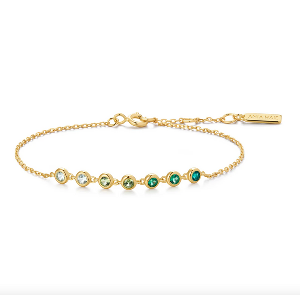 The Ripple Joy: Green CZ Station Bezel Gold Bracelet