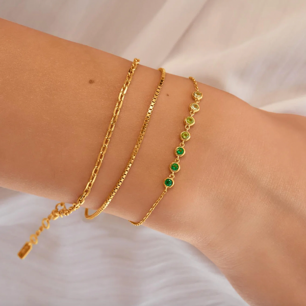The Ripple Joy: Green CZ Station Bezel Gold Bracelet
