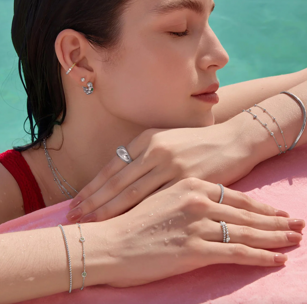 The Ripple Joy: Mint Green Silver Bracelet