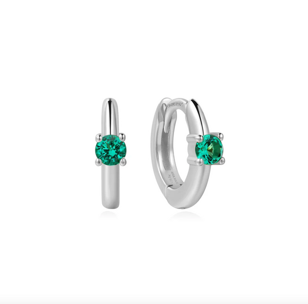 The Ripple Joy: Green CZ Silver Huggie Hoop Earrings