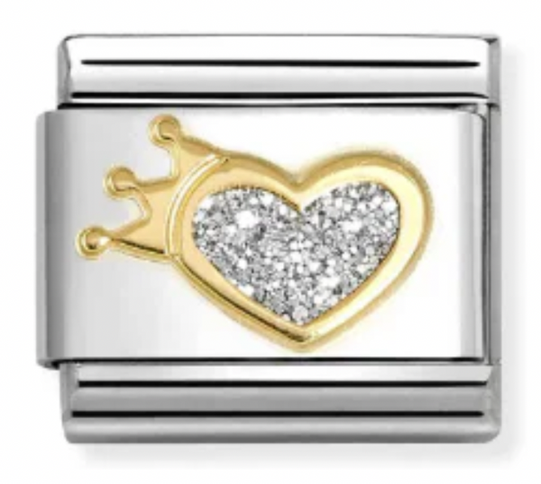 Love - Glitter Heart with Crown Gold Charm