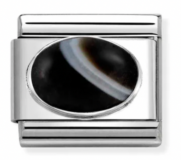 Hard Stone - Banded Onyx Matte Stone Silver Charm