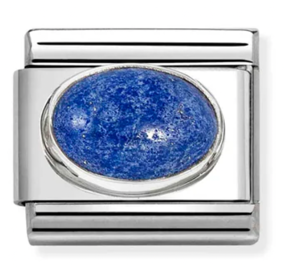 Hard Stone - Oval Lapis Lazuli Stone Silver Charm