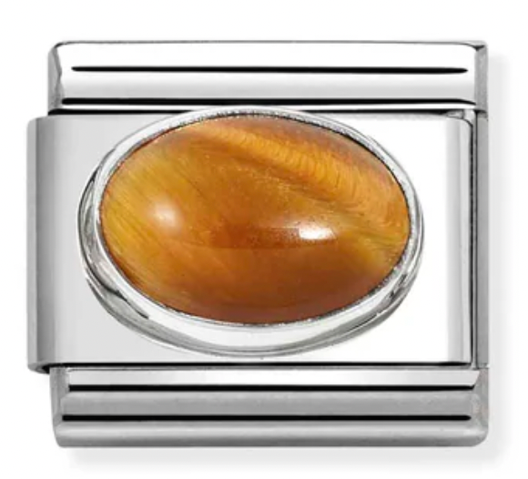 Hard Stone - Oval Tiger Eye Stone Silver Charm
