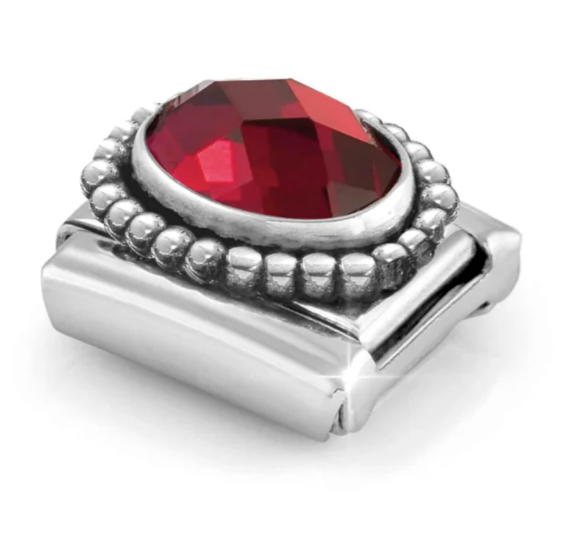 Gemstones - Oval Red Faceted CZ Oxidised Silver Charm