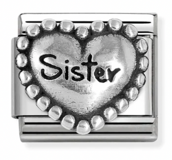 Family - Sister Heart with Dots Oxidised Silver Charm