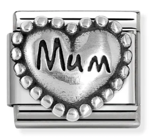 Family - Mum Heart with Dots Oxidised Silver Charm