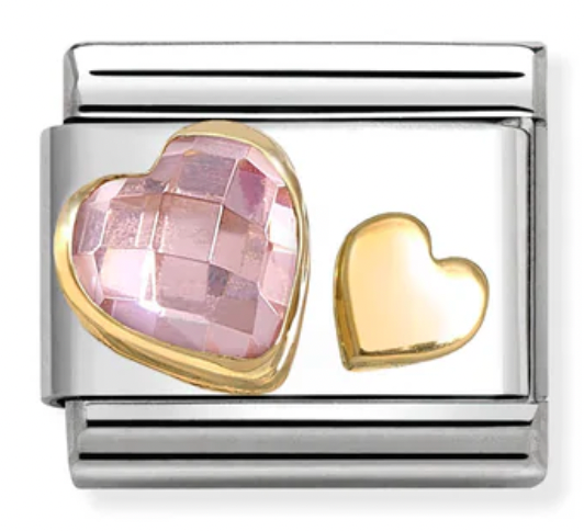 Love - Light Pink CZ & Heart Gold Charm