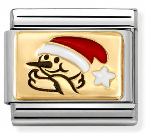 🎄Christmas - Snowman with Santa Hat Gold Charm