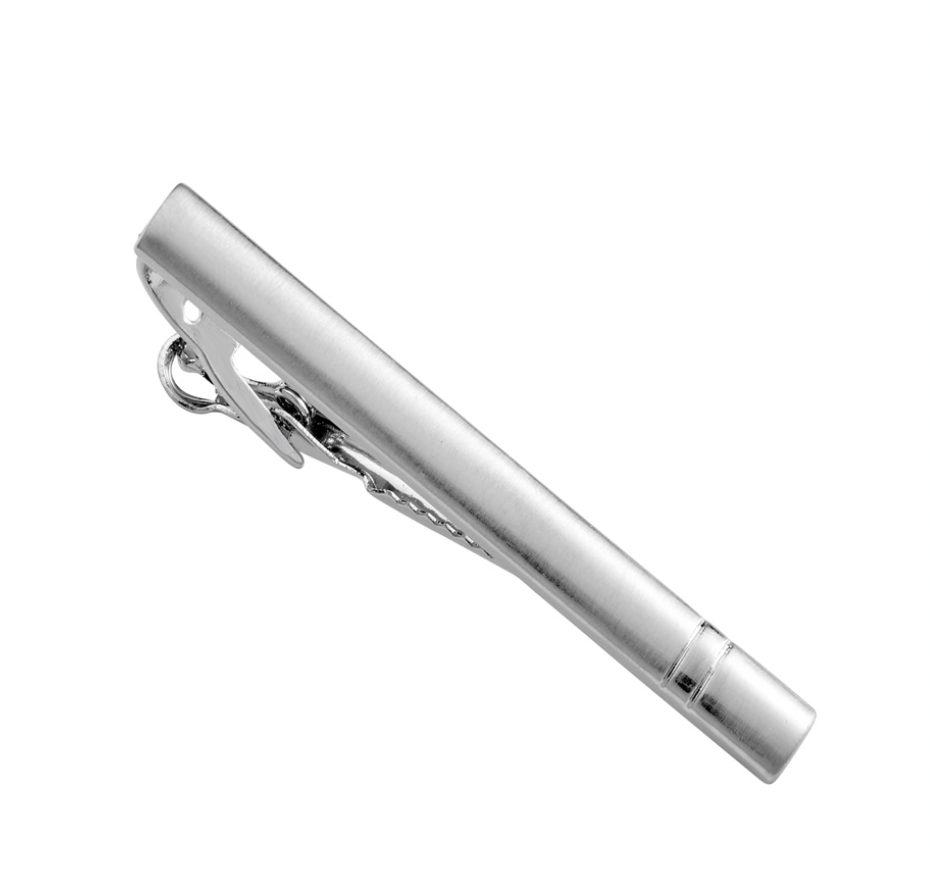 Fashion Steel Finish with Band Detail Tie Bar