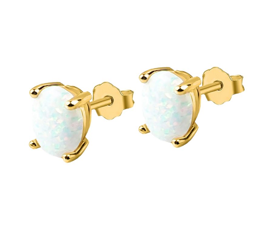 Seren Stainless Steel Gold Plated Mini-Oval Opalite Stud Earrings