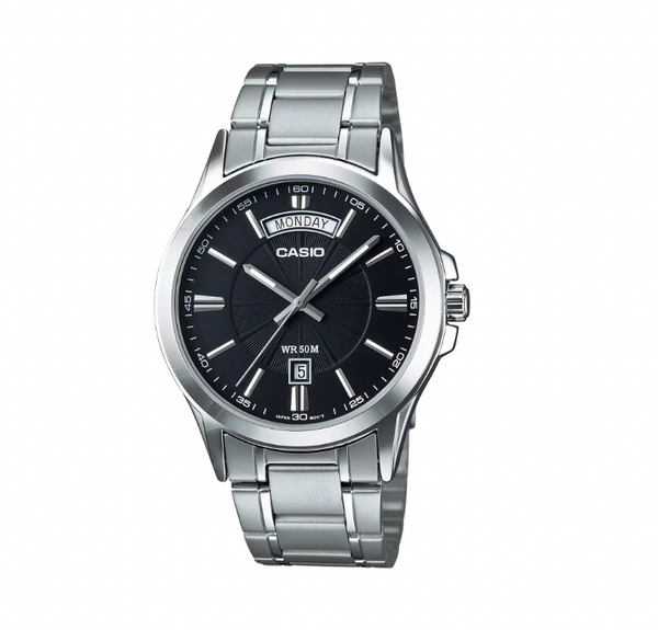 Casio Analogue Black Face, Stainless Steel Band Watch