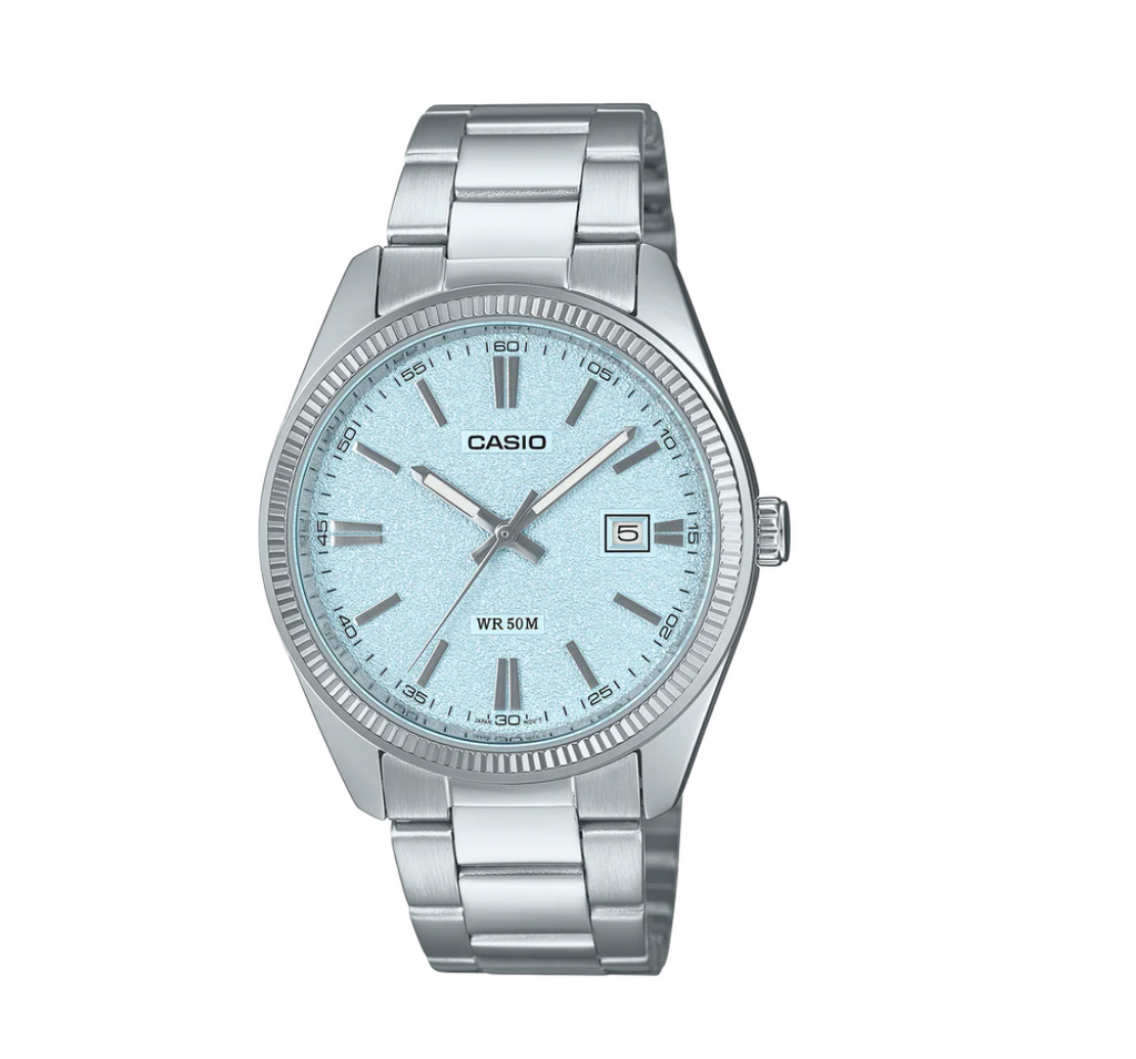 Casio Analogue Blue Face, Stainless Steel Band Watch