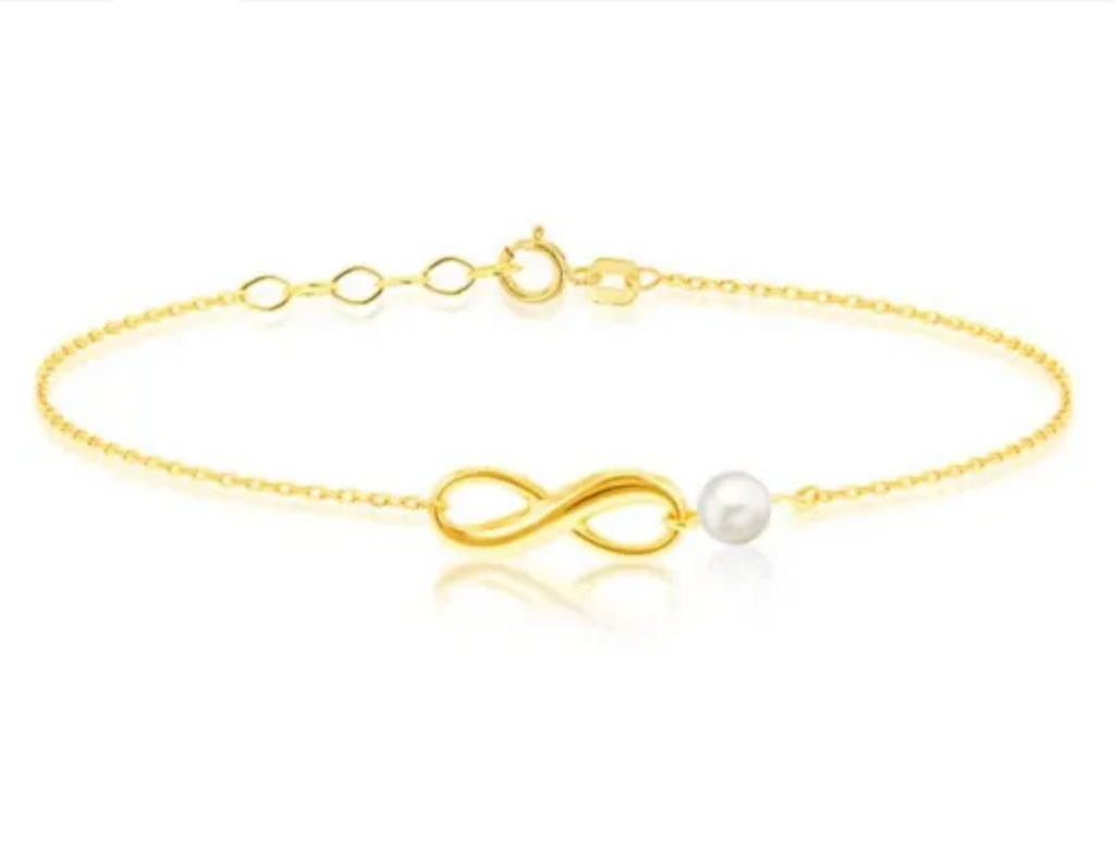 9ct YG Infinity Pearl Bracelet