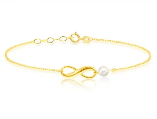 9ct YG Infinity Pearl Bracelet